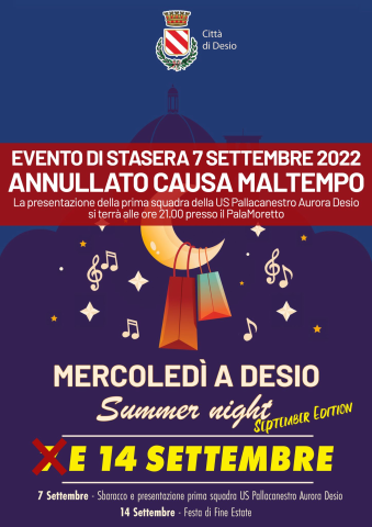 Mercoledì Desio, annullato Sbaracco. Confermato evento Pallacanestro