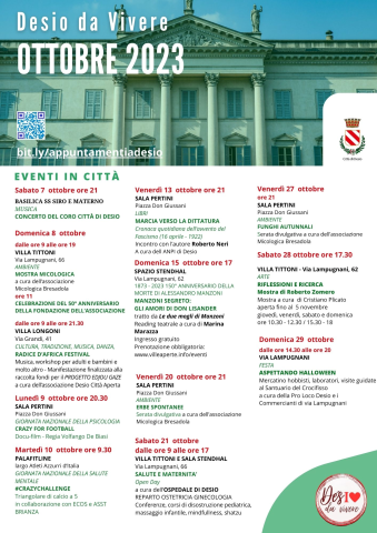 Desio da vivere, tutti gli appuntamenti di ottobre